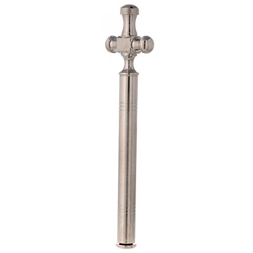 Cross-shaped holy water sprinkler, silver-plated brass, 8 in 3