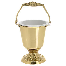 Holy water pot of gold plated brass, 5 in diameter, 10 in height
