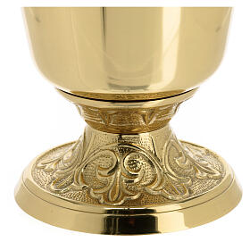 Holy water pot of gold plated brass, 5 in diameter, 10 in height