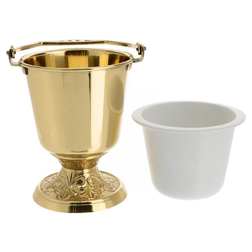 Holy water pot of gold plated brass, 5 in diameter, 10 in height 4
