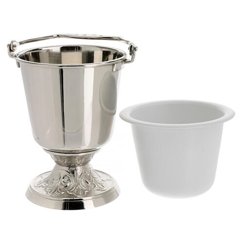 Holy water pot of silver-plated brass, 5 in diameter, 10 in height 4