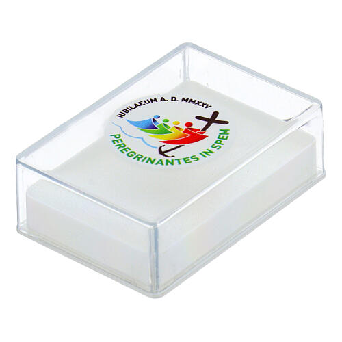 Caja para rosario rectangular logotipo oficial Jubileo 2025 con esponja 2x6 cm 3