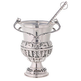 Bucket and aspersorium in hand chiselled silver brass