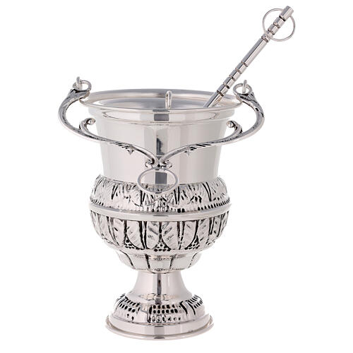 Bucket and aspersorium in hand chiselled silver brass 1