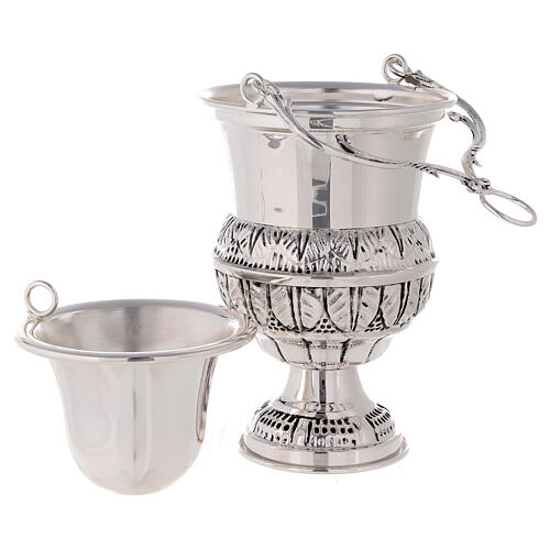 Bucket and aspersorium in hand chiselled silver brass 7