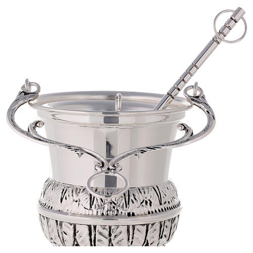 Holy Water Bucket and Aspersorium in hand chiselled silver brass 3