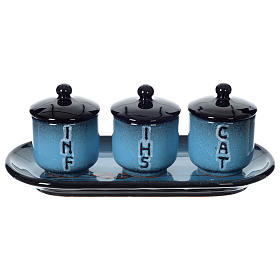 Taufgarnitur und Ölgefäße: Set für heilige Öle Taufgarnitur und Ölgefäße: Set für heilige Öle