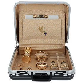 Travel mass kit suitcase with gold damask satin interior