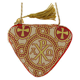 Travel pouch for pyx, brocade fabric with alpha omega and Chi-Rho