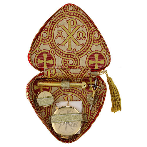 Travel pouch for pyx, brocade fabric with alpha omega and Chi-Rho 2