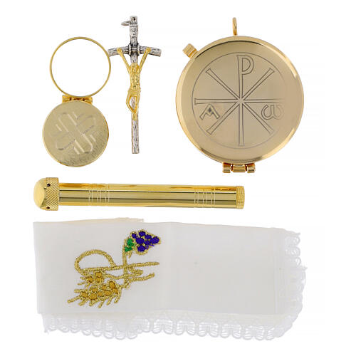 Travel pouch for pyx, brocade fabric with alpha omega and Chi-Rho 3