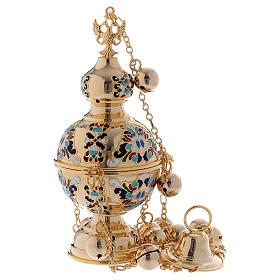 Incensarios y navetas: Incensario estilo ortodoxo dorado esmaltado