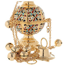 Turíbolo estilo ortodoxo dourado esmaltado