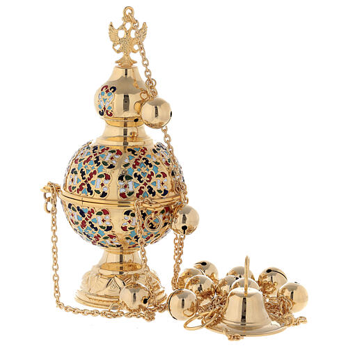 Turíbolo estilo ortodoxo dourado esmaltado 1