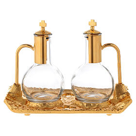 Gold plated brass cruet set and tray