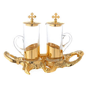 Cruet set with gold plated fish tray