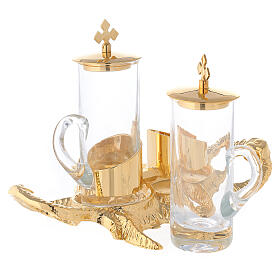 Cruet set for mass with gold plated fish tray