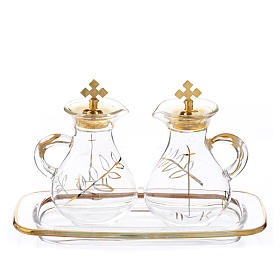 Glass cruet set with golden decoration