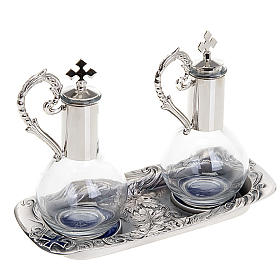 Nickel-plated pewter magnetic cruet set for mass
