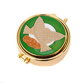 Hostiendosen und Hostienbehälter: Eucharistische Versehpatene mit Brot und Fischen