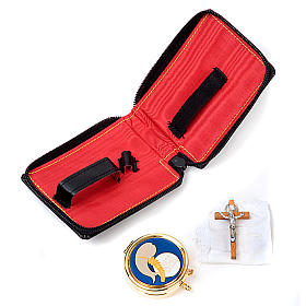 Hostiendosen und Hostienbehälter: Versehpatenen-Etui Leder mit Ziborium Hostiendosen und Hostienbehälter: Versehpatenen-Etui Leder mit Ziborium