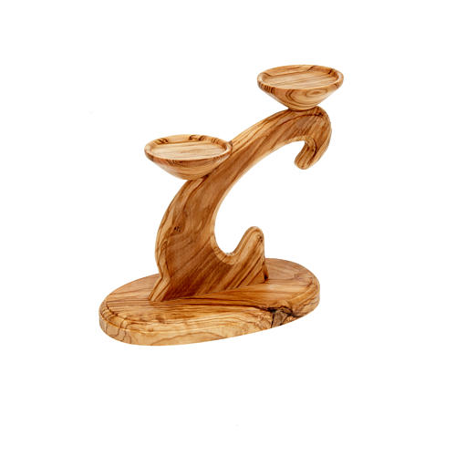 Olive wood two-flame candlestick 1