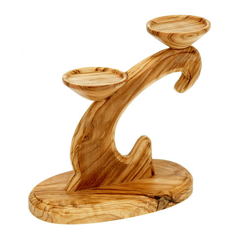 Olive wood two-flame candlestick 2