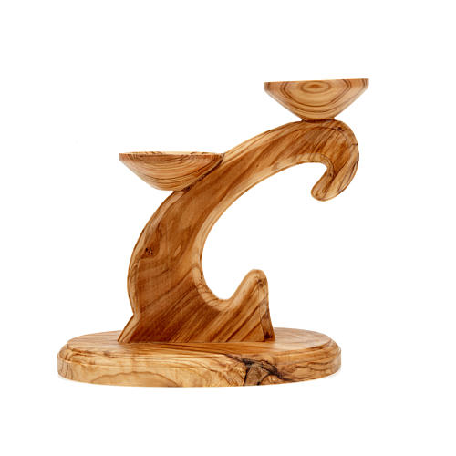 Olive wood two-flame candlestick 3