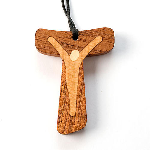 Inlayed wood Tau cross 1