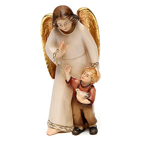 Guardian angel with little boy, modern style in Val Gardena wood