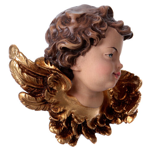 Angel head statue looking left in Valgardena wood 3