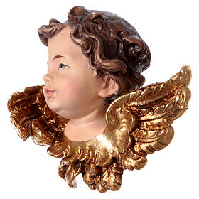 Angel head statue looking right in Valgardena wood