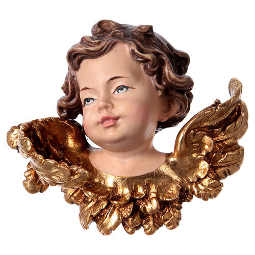 Angel head statue looking right in Valgardena wood 1