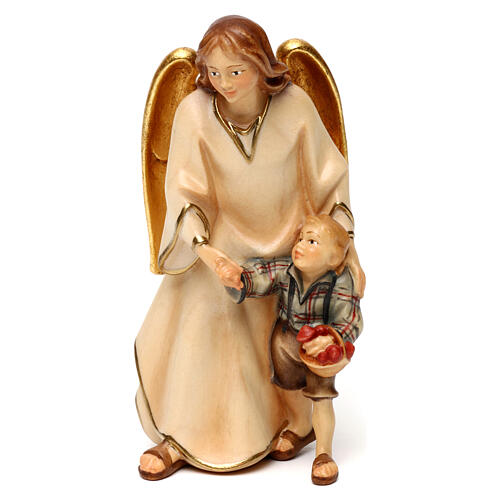Modern Guardian angel statue with boy in Valgardena wood 1
