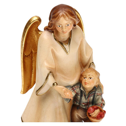 Modern Guardian angel statue with boy in Valgardena wood 2