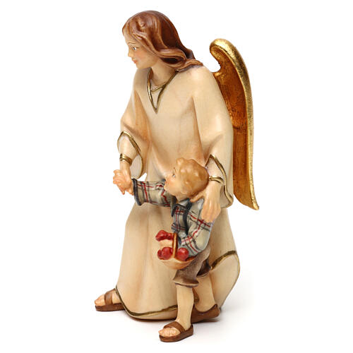 Modern Guardian angel statue with boy in Valgardena wood 3
