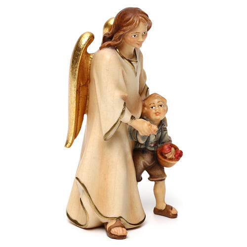Modern Guardian angel statue with boy in Valgardena wood 4