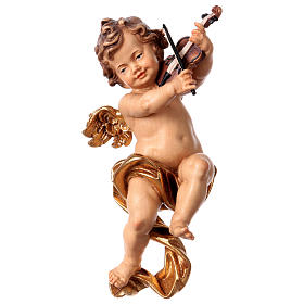 Putto with violin in wood from Valgardena