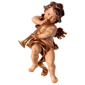 Putto with trombone in wood from Valgardena