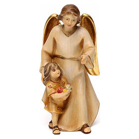 Anioł Stróż nowoczesny z dziewczynką drewno Valgardena