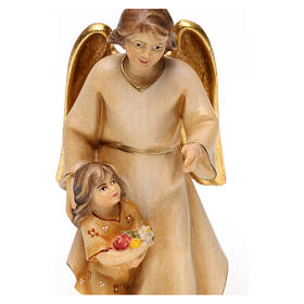 Anioł Stróż nowoczesny z dziewczynką drewno Valgardena