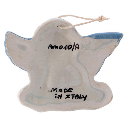 Ange à suspendre en céramique Deruta avec ailes bleues 5x10x1 cm 2
