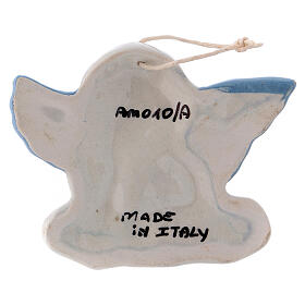 Aniołek do zawieszenia z ceramiki Deruta z błękitnymi skrzydłami 5x10x1 cm