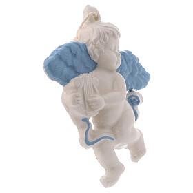 Deruta ceramic angel to hang with harp and blue wings 10x10x1 cm