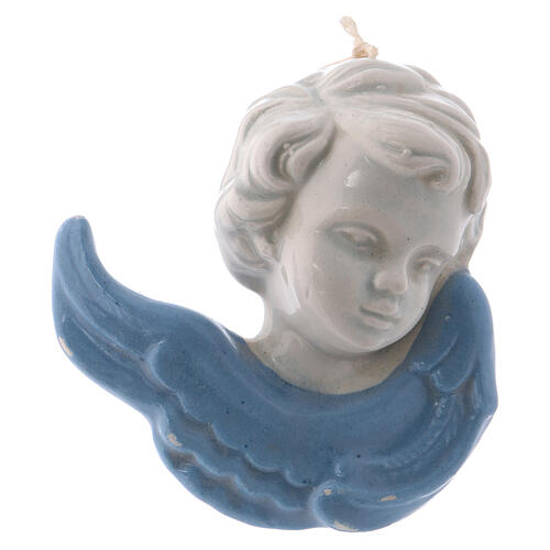 Gesicht von Engelchen zum Aufhängen aus glasierter Keramik von Deruta, 10 x 5 x 5 cm 1