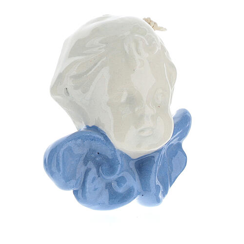 Angel with blue wings, 5 cm terracotta Deruta 3