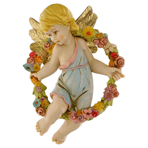 Anjo da Primavera com flores Fontanini efeito porcelana para presépio com peças altura média 17 cm 1