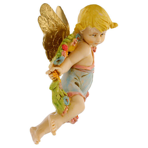 Anjo da Primavera com flores Fontanini efeito porcelana para presépio com peças altura média 17 cm 2
