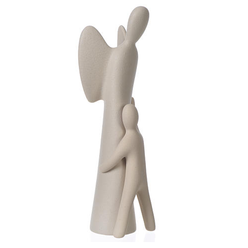 Ange gardien avec enfant grès porcelaine h 28cm ivoire 2