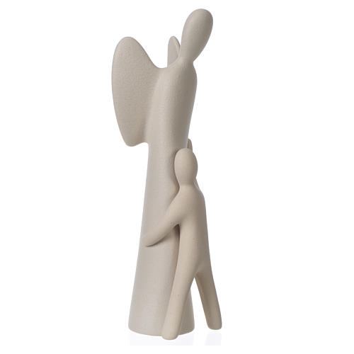 Angelo custode con bimbo gres porcellanato h 28 cm avorio 2